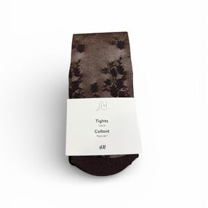 H&M Dark Brown Floral Lace Patterned Tights - Size M/L - New With Tags